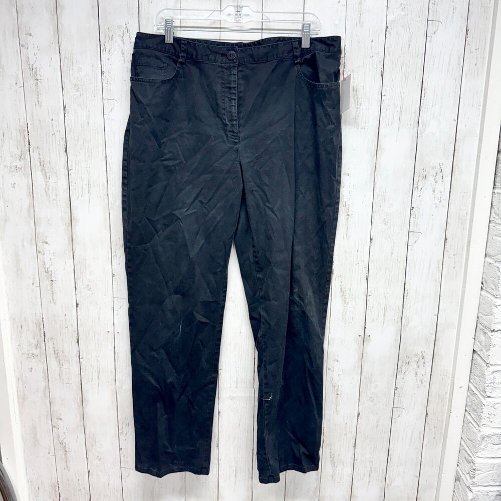 Anne Klein Pants Women Size 16 Black Stretch High Rise Straight Jeans‎ Pockets